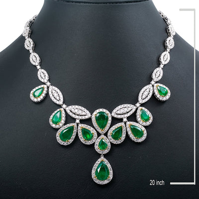 Fancy 18K White Gold 20" Emerald Prong Set Women's Necklace With 27.10 CT Diamonds