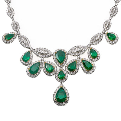 Fancy 18K White Gold 20" Emerald Prong Set Women's Necklace With 27.10 CT Diamonds