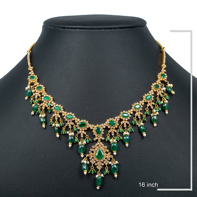 22K Yellow Gold and 16" Emerald Necklace With 15.00 CT Diamonds