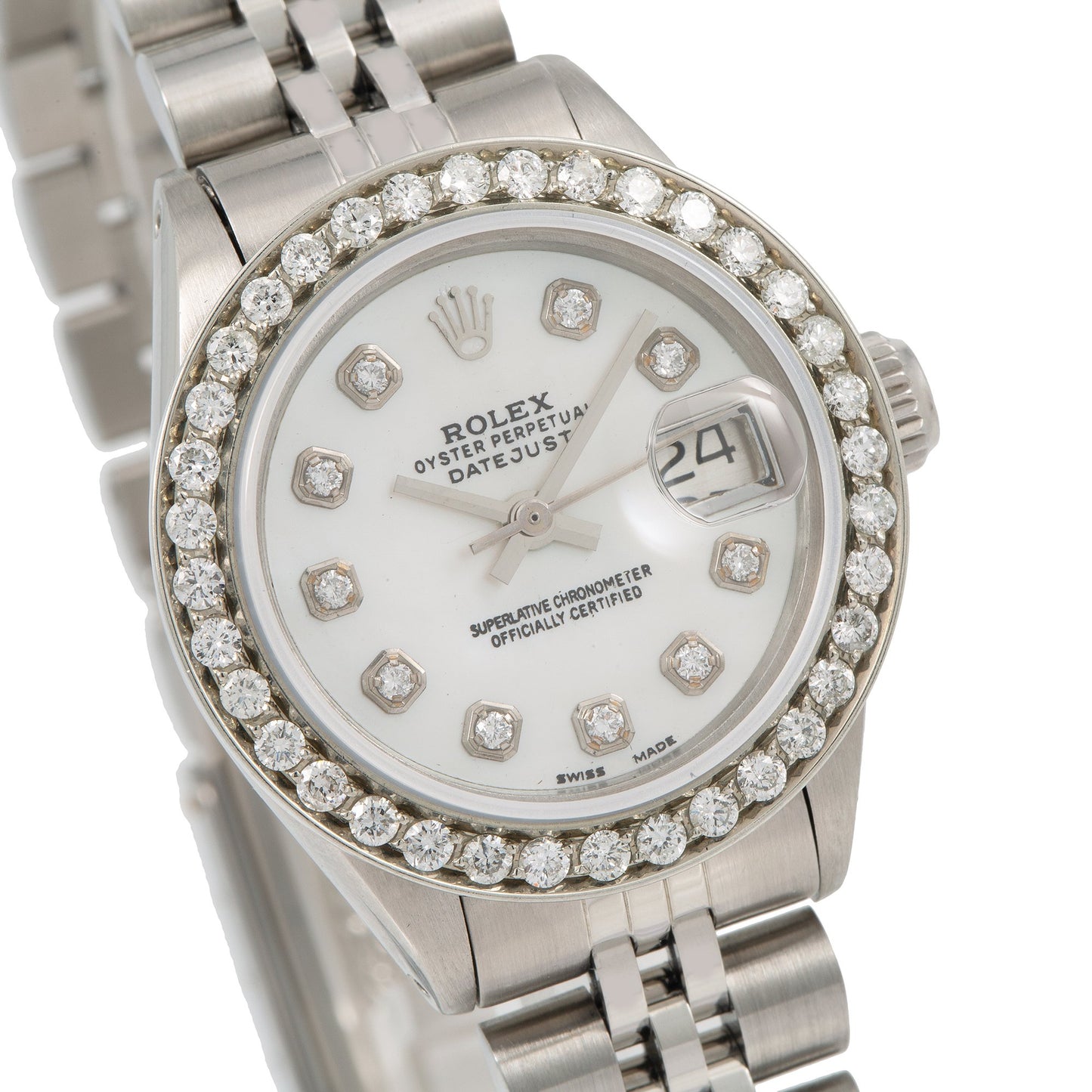 Rolex DateJust Diamond Watch, 6924 26mm, Silver Diamond Dial With 0.90 CT Diamonds