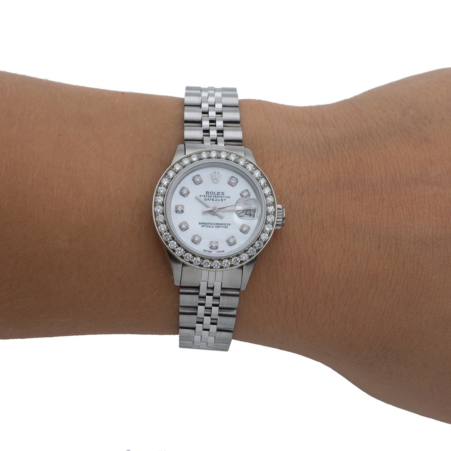 Rolex DateJust Diamond Watch, 6924 26mm, Silver Diamond Dial With 0.90 CT Diamonds