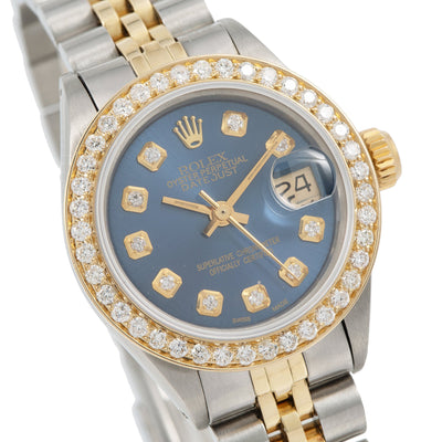 Rolex Lady-Datejust Diamond Watch, 6917 26mm, Blue Diamond Dial With 1.8 CT Diamonds