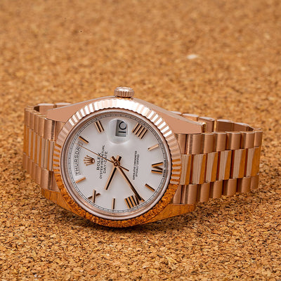 Rolex Day-Date 228235 40MM White Dial With Rose Gold President Bracelet