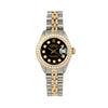 Rolex Oyster Perpetual Ladies Diamond Watch, Date 6919 26mm, Black Diamond Dial With 0.90 CT Diamonds