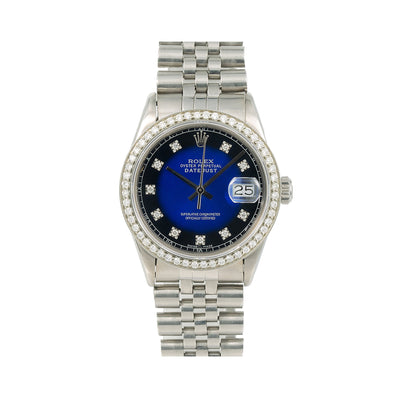 Rolex Oyster Perpetual Diamond Watch, Date 36mm, Blue Diamond Dial With Stainless Steel Jubilee Bracelet