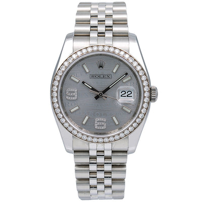 Rolex Datejust Diamond Watch, 116244 36mm, Rhodium Waves With Diamonds With Stainless Steel Jubilee Bracelet