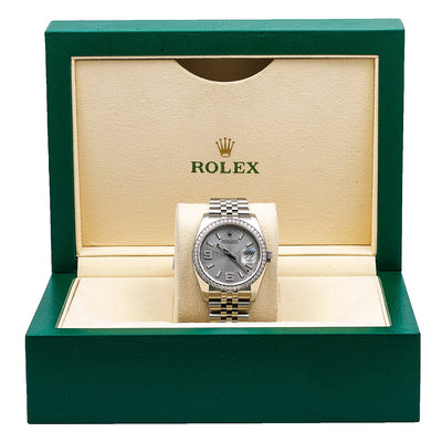 Rolex Datejust Diamond Watch, 116244 36mm, Rhodium Waves With Diamonds With Stainless Steel Jubilee Bracelet