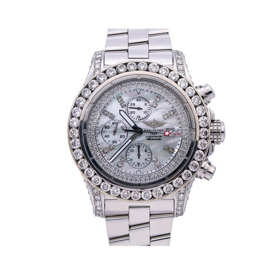 Breitling Super Avenger A13370 48MM White Diamond Dial With 4.65 CT Diamonds