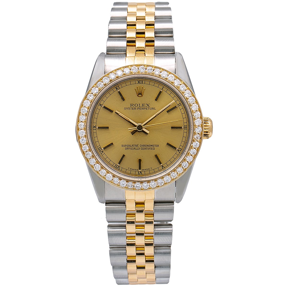 Rolex Oyster Perpetual Diamond Watch, 67513 31mm, Champagne Dial With 1.05 CT Diamonds