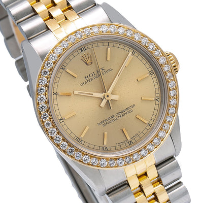 Rolex Oyster Perpetual Diamond Watch, 67513 31mm, Champagne Dial With 1.05 CT Diamonds