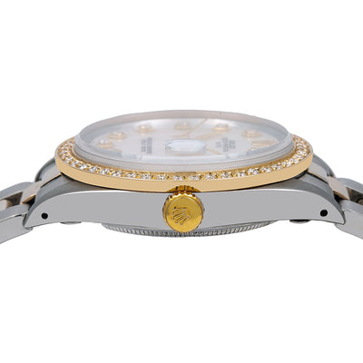 Rolex Oyster Perpetual Diamond Watch, Date 1500 34mm, Mother of Pearl Dial With 1.20 CT Diamonds