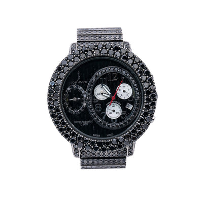 Johnny's PVD Stainless Steel Fancy Black Diamond Men Quartz Movement Watch 57 MM