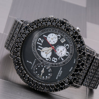 Johnny's PVD Stainless Steel Fancy Black Diamond Men Quartz Movement Watch 57 MM