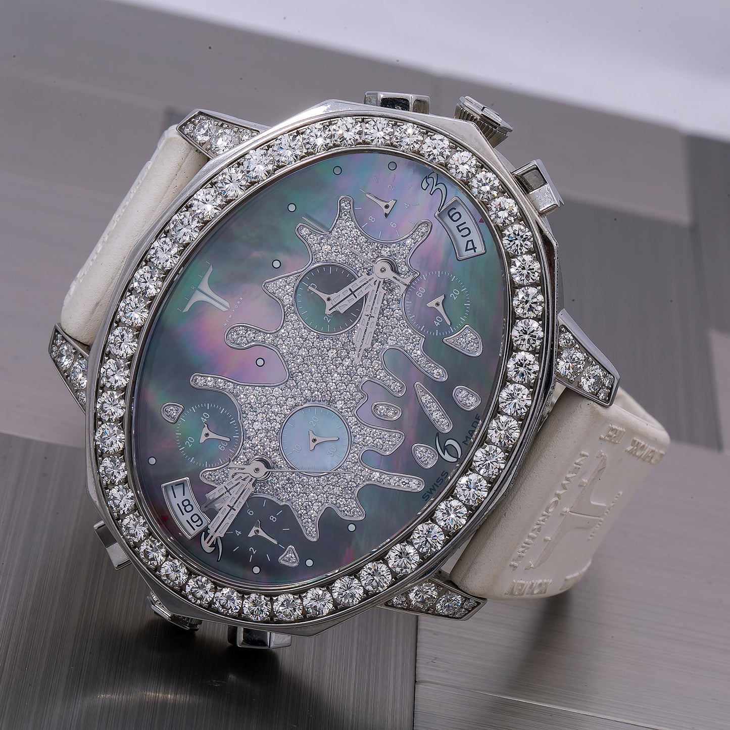 Tiret Second Chance White 8 CTW Pave Diamond Bezel Stainless Steel Quartz Watch