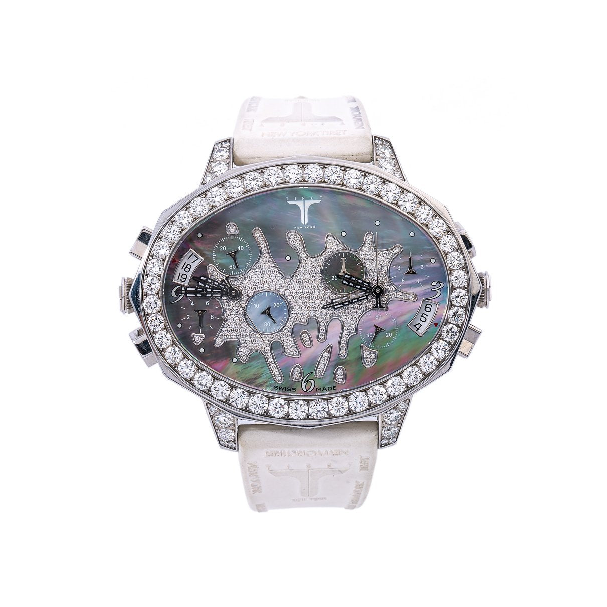 Tiret Second Chance White 8 CTW Pave Diamond Bezel Stainless Steel Quartz Watch
