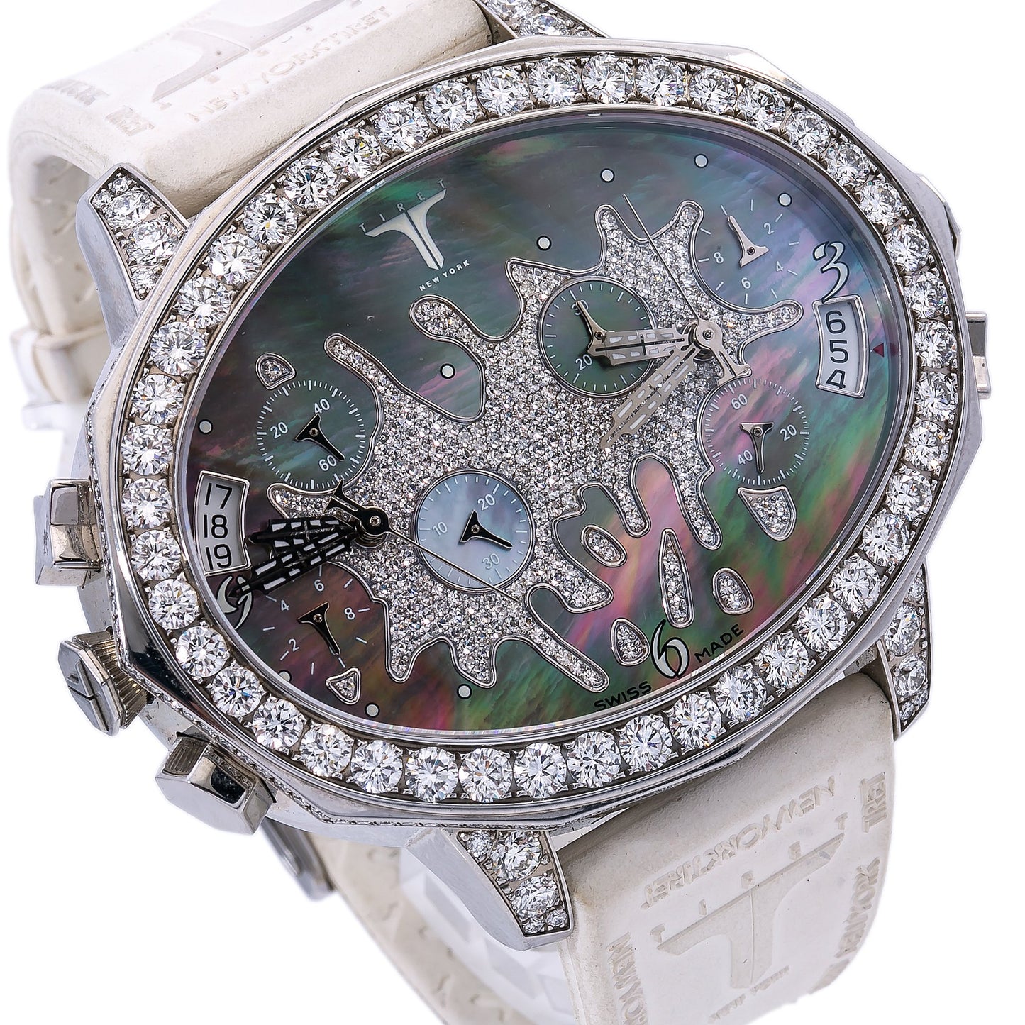 Tiret Second Chance White 8 CTW Pave Diamond Bezel Stainless Steel Quartz Watch