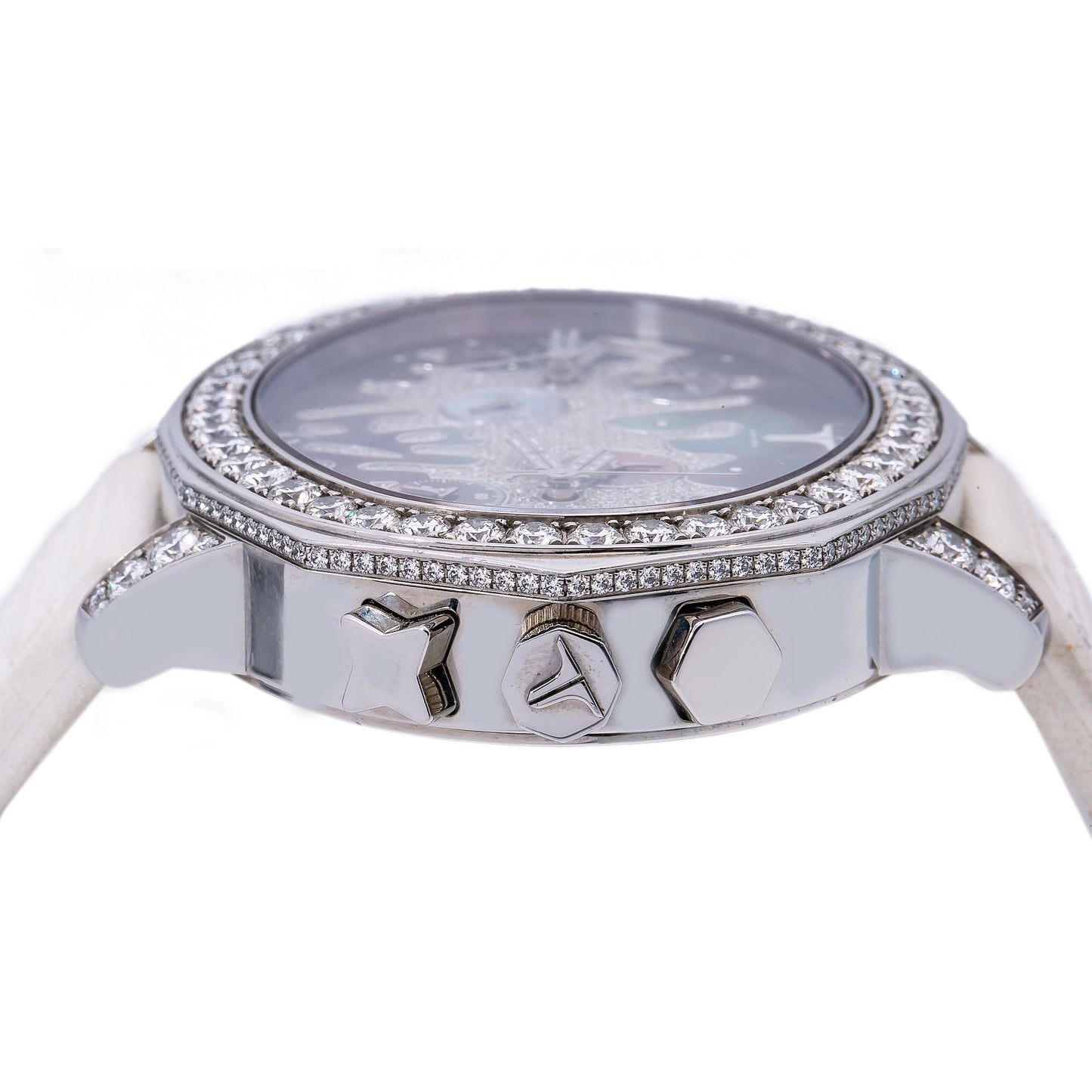 Tiret Second Chance White 8 CTW Pave Diamond Bezel Stainless Steel Quartz Watch