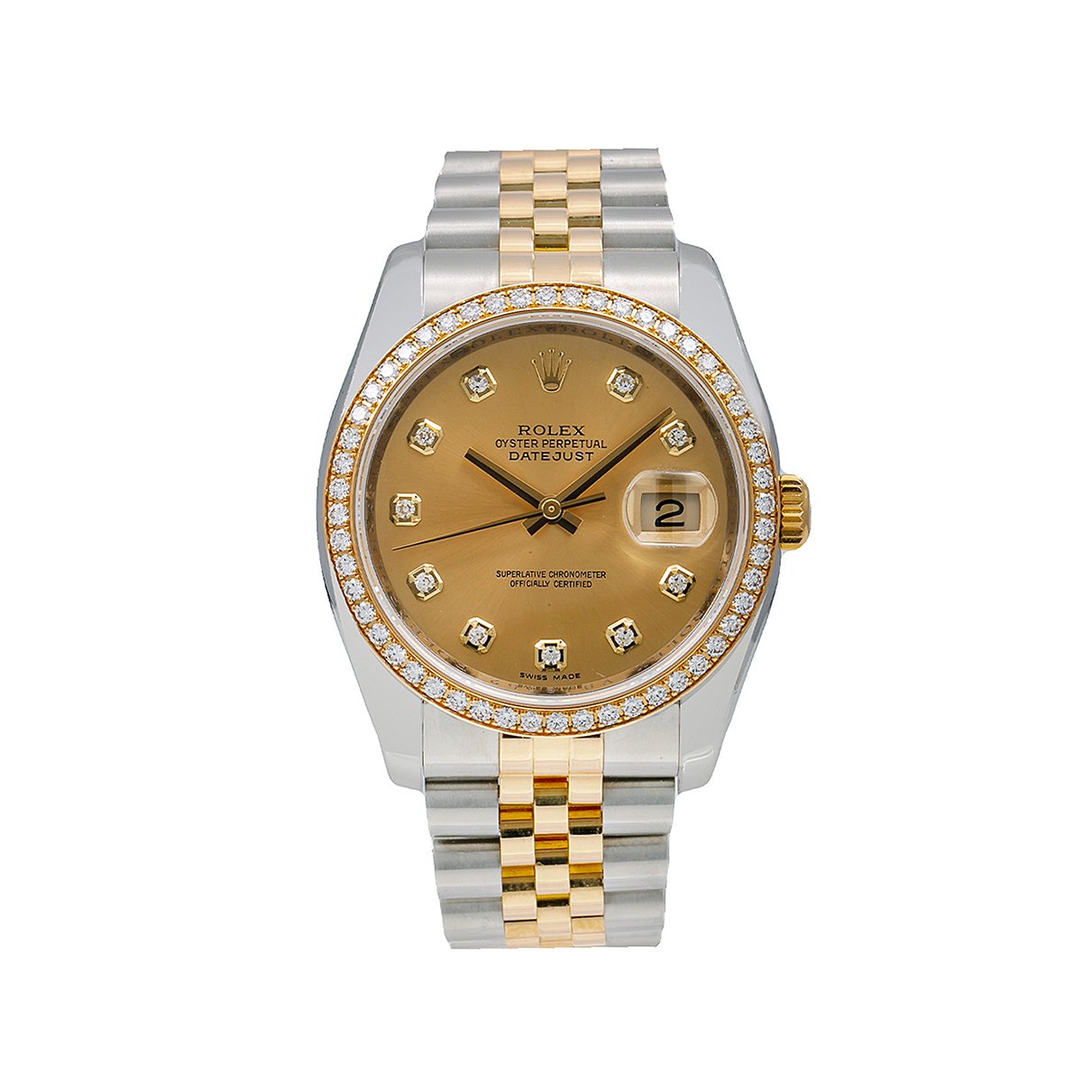 Rolex Datejust Diamond Watch, 116243 36mm, FACTORY Champagne Diamond Dial With Two Tone Jubilee Bracelet