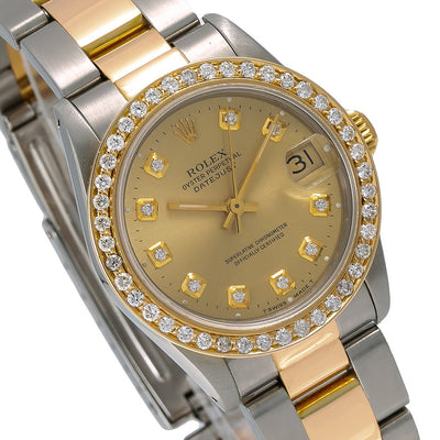 Rolex Datejust Diamond Watch, 68273 31mm, Champagne Diamond Dial With 1.15 CT Diamonds