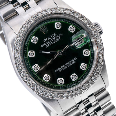 Rolex Datejust Diamond Watch, 1603 36mm, Green Diamond Dial With 1.20 CT Diamonds