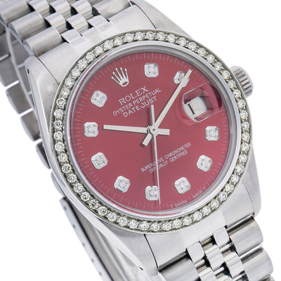 Rolex Datejust Diamond Watch, 16014 36mm, Red Diamond Dial With 1.20 CT Diamonds