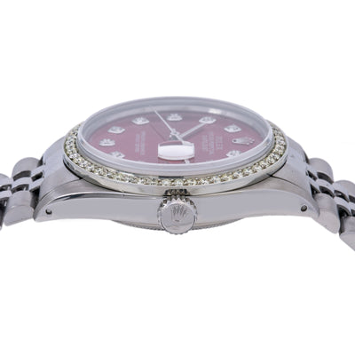 Rolex Datejust Diamond Watch, 16014 36mm, Red Diamond Dial With 1.20 CT Diamonds