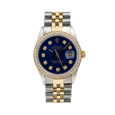 Rolex Datejust Diamond Watch, 16013 36mm, Blue Diamond Dial With 1.20 CT Diamonds