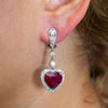 18K White Gold Ladies Heart Shaped Earrings With Ruby And Diamonds