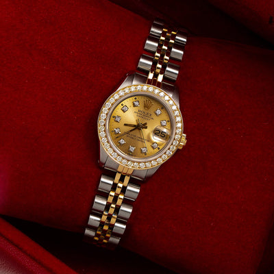 Rolex Datejust Diamond Watch, 6917 26mm, Champagne Diamond Dial With 0.90 CT Diamonds