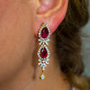 18K Yellow Gold  Tears Shaped Ladies Earrings With White Diamonds and Ruby