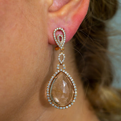 18K Rose Gold Ladies Earrings With White Diamonds