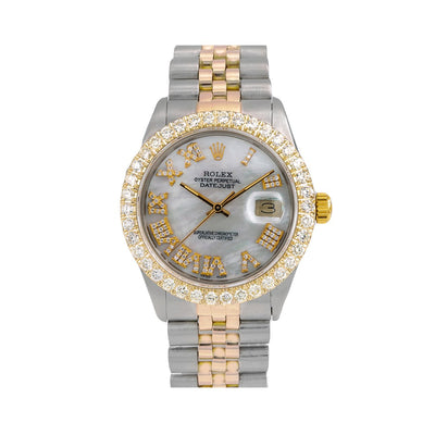 Rolex Datejust Diamond Watch, 16013 36mm, Mother of Pearl Diamond Dial With 3.75 CT Diamon