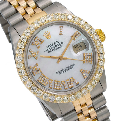 Rolex Datejust Diamond Watch, 16013 36mm, Mother of Pearl Diamond Dial With 3.75 CT Diamon