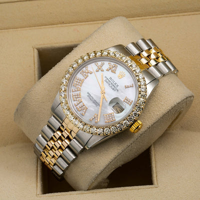 Rolex Datejust Diamond Watch, 16013 36mm, Mother of Pearl Diamond Dial With 3.75 CT Diamon