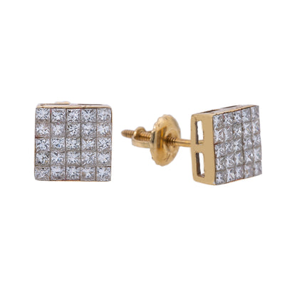 Small 14K Yellow Gold  Unisex  Square Shaped  Diamond Earrings