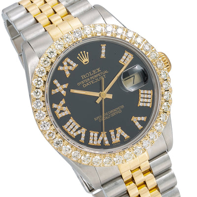 Rolex Datejust Diamond Watch, 16013 36mm, Black Diamond Dial With 3.75 CT Diamonds