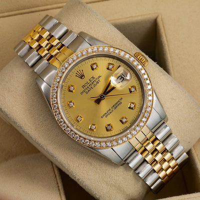 Rolex Datejust Diamond Watch, 16013 36mm, Champagne Diamond Dial With 1.20 CT Diamonds