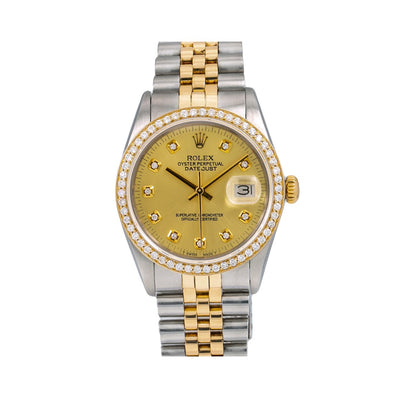 Rolex Datejust Diamond Watch, 16013 36mm, Champagne Diamond Dial With 1.20 CT Diamonds