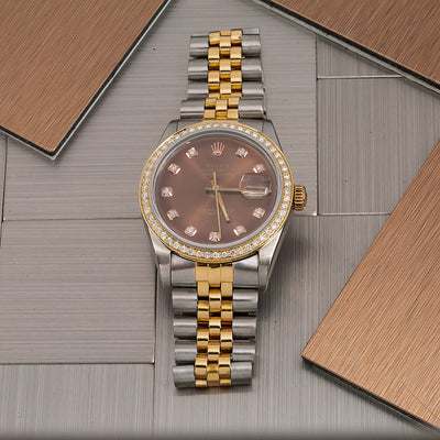 Rolex Datejust Diamond Watch, 16013 36mm, Brown Diamond Dial With 1.20 CT Diamonds