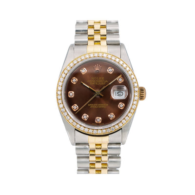 Rolex Datejust Diamond Watch, 16013 36mm, Brown Diamond Dial With 1.20 CT Diamonds