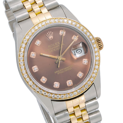 Rolex Datejust Diamond Watch, 16013 36mm, Brown Diamond Dial With 1.20 CT Diamonds