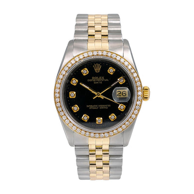 Rolex Datejust Diamond Watch, 16013 36mm, Black Diamond Dial With 1.20 CT Diamonds