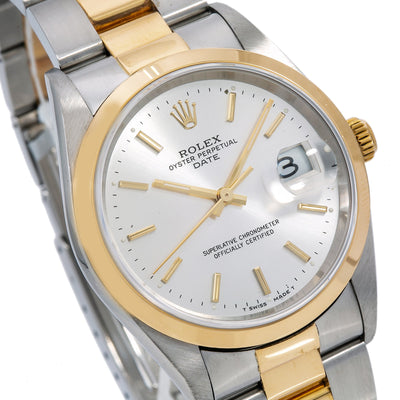 Rolex Oyster Perpetual Date 15203 34MM Silver Dial With Two Tone Oyster Bracelet