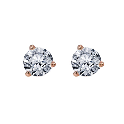 Small 14K Rose Gold  Unisex  Round Shaped  Diamond Earrings