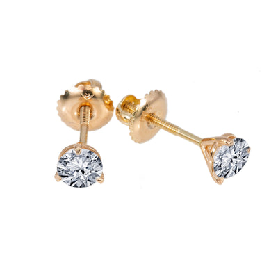 Small 14K Yellow Gold  Unisex  Round Shaped  Diamond Earrings