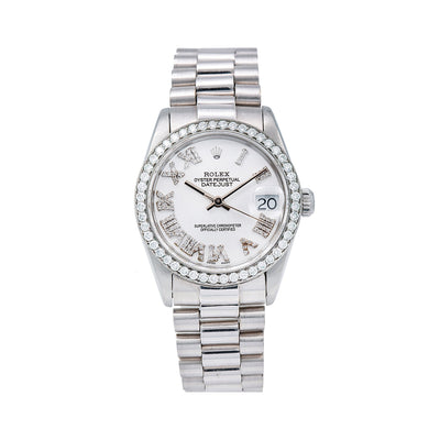 Rolex Datejust Diamond Watch, 31mm, Silver DiamondRoman Numeral Dial, White Gold Bracelet With 1.05 CT Diamonds