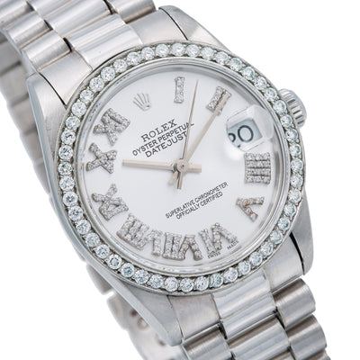 Rolex Datejust Diamond Watch, 31mm, Silver DiamondRoman Numeral Dial, White Gold Bracelet With 1.05 CT Diamonds