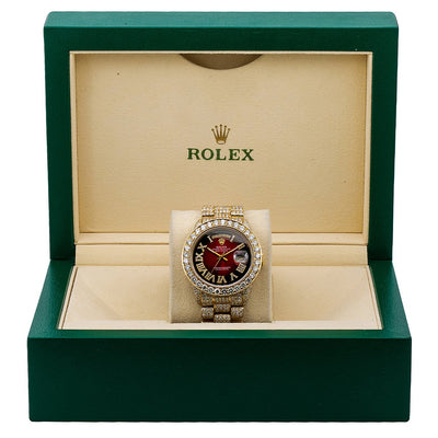 Rolex Day-Date Diamond Watch, 18078 36mm, Red Diamond Dial With 23.75 CT Diamonds