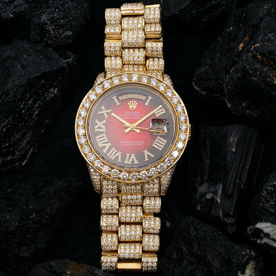 Rolex Day-Date Diamond Watch, 18078 36mm, Red Diamond Dial With 23.75 CT Diamonds