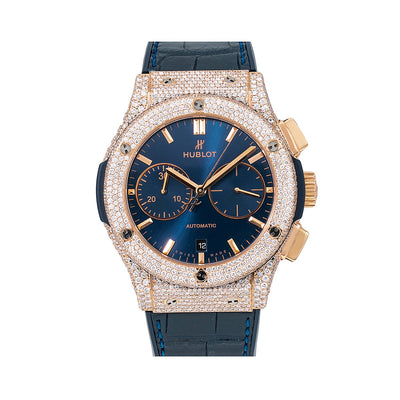 Hublot Classic Fusion 521.ox.7180.lr 45MM Blue Dial With 12.75 CT Diamonds